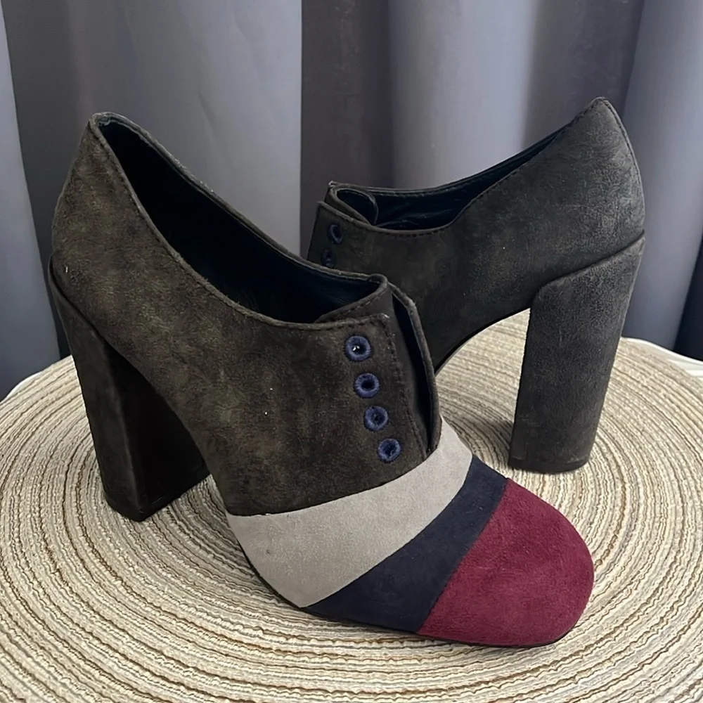 Tory Burch Suede‎ leather colorblock pattern pumps heels sz 6